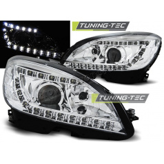 MERCEDES W204 C-KLASSE 2007–10 FRONT CLEAR LIGHTS DAYLIGHT LED CHROME D1S