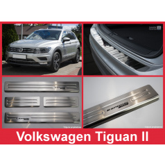 Edelstahl-Abdeckungsbaugruppe, Schwellenschutz für die hintere Stoßstange + Türschwellenschutzstreifen für VW Tiguan II 2016+
