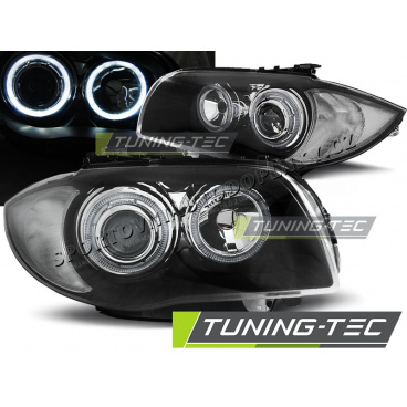 Klare Frontleuchten für BMW 1 E87/E81 2004–07, Angel Eyes, schwarz