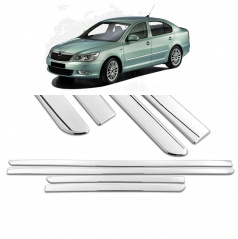 Polierte Türseitenleisten aus Edelstahl, 4 Stück, mit Klebestreifen für Škoda Octavia II 2004-13 (Limousine und Kombi)
