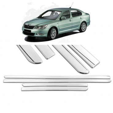 Polierte Türseitenleisten aus Edelstahl, 4 Stück, mit Klebestreifen für Škoda Octavia II 2004-13 (Limousine und Kombi)
