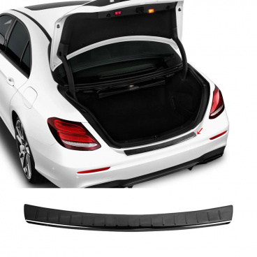 Oberkantenabdeckung der hinteren Stoßstange aus schwarzem Edelstahl für Mercedes E-Klasse W213 Limousine 2016-23