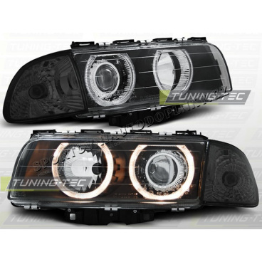BMW E38 1994-98 FRONT CLEAR LIGHTS H7/H7 ANGEL EYES BLACK