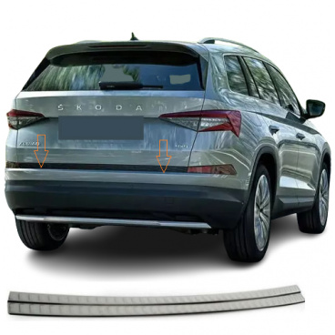 Heckstoßstangenverkleidung aus poliertem Edelstahl für den Škoda Kodiaq Heckstoßstangenverkleidung aus poliertem Edelstahl für den Škoda Kodiaq
