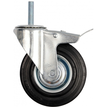 Lenkrolle mit Bremse, Gummi mit Schraube 100 kg 125/33/153 mm
