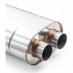 Sportlicher Edelstahl-Mittelschalldämpfer RM MOTORS DUAL 63 mm / 400 mm