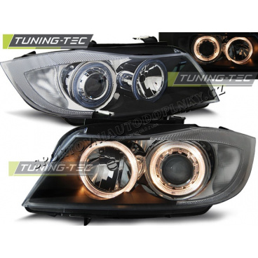 BMW E90/E91 2005-08 FRONT CLEAR LIGHTS ANGEL EYES BLACK
