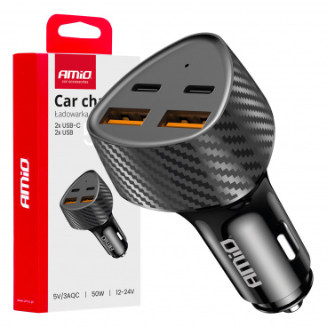 Autoladegerät 50W 2xUSB-A + 2xUSB-C AMiO-04284