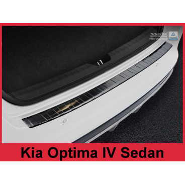 Edelstahlabdeckung - schwarzer Schwellenschutz für die hintere Stoßstange Kia Optima IV Limousine 2016+ Edelstahlabdeckung - schwarzer Schwellenschutz für die hintere Stoßstange Kia Optima IV Limousine 2016+