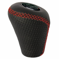 Lederschaltknauf mit schwarzen/roten Nähten (mit Hebelheber unter dem Schalthebel)