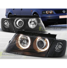 VW PASSAT B5 (3B) 1996-00 FRONT CLEAR LIGHTS ANGEL EYES BLACK