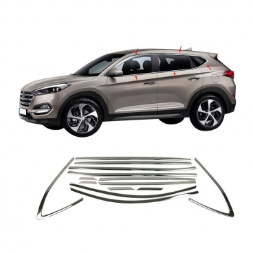 Fensterverkleidung aus Edelstahl Omtec Hyundai Tucson 2015+ 14 Teile Fensterverkleidung aus Edelstahl Omtec Hyundai Tucson 2015+ 14 Teile