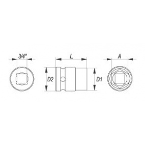 3/4" Sechskant-Kraft-Stecknuss 35 mm CrMo