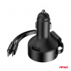 Autoladegerät mit aufrollbarem Kabel Typ C + Lightning iPhone + USB-C 12V 24V 60W AMIO-04370