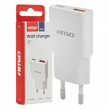 Netzladegerät 230V 20W GaN USB-C USB-A