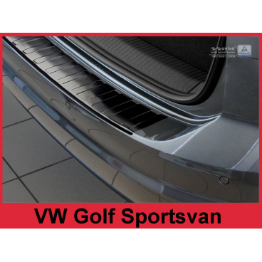 Edelstahlabdeckung – schwarzer Schwellenschutz für die Heckstoßstange des Volkswagen Golf Sportsvan 2014+