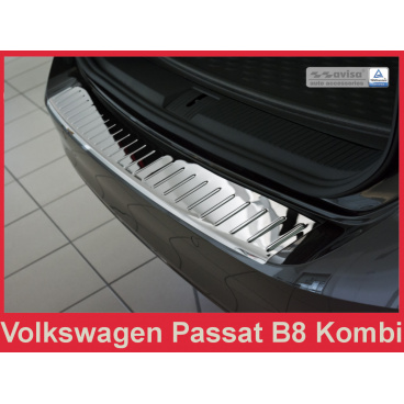 Edelstahlabdeckung – Chromschutz der Schwelle der hinteren Stoßstange des Volkswagen Passat B8 Kombi 2014+