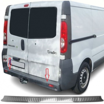 Edelstahl polierte Abdeckung der Oberkante der Heckstoßstange R. Verkehr, O. Vivaro, N. Primastar 2001-14 Edelstahl polierte Abdeckung der Oberkante der Heckstoßstange R. Verkehr, O. Vivaro, N. Primastar 2001-14