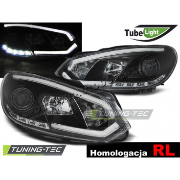 VW Golf 6 10.2008 – klare Frontleuchten, LED-Röhrenlichter, schwarz