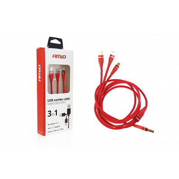 Multikabel für USB-Telefon/ 3 Anschlüsse (iPhone + iPad, USB Typ C und microUSB)