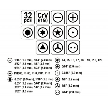 Uhrmacher-Schraubendreher + Bits 32 Stk. CrV