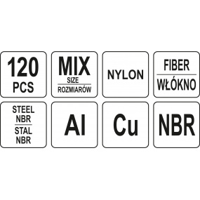 Unterlegscheiben (Alu, Cu, Nylon, NBR, FIBER), Satz à 120 Stück