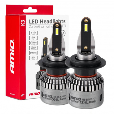 LED-Hauptscheinwerferlampen K3 H7/H18 12V 6000K Canbus AMIO-03683