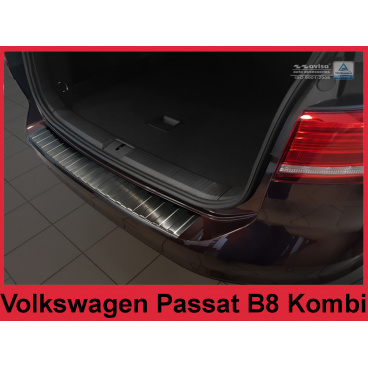 Edelstahlabdeckung – schwarzer Schutz der Schwelle der hinteren Stoßstange des Volkswagen Passat B8 Kombi 2014+ Edelstahlabdeckung – schwarzer Schutz der Schwelle der hinteren Stoßstange des Volkswagen Passat B8 Kombi 2014+