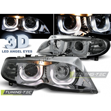 BMW E46 09.2001-03.2005 S/T KLARE FRONTLEUCHTEN 3D ANGEL EYES CHROM