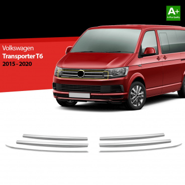 Edelstahl-Frontmaskenabdeckungen VW T6 2015-20 6-tlg Edelstahl-Frontmaskenabdeckungen VW T6 2015-20 6-tlg