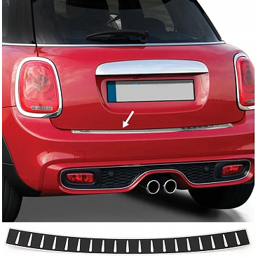 Edelstahl-Carbon-Abdeckung der oberen Kante des hinteren Stoßfängers Mini Cooper F56, F60 2014-2023 Edelstahl-Carbon-Abdeckung der oberen Kante des hinteren Stoßfängers Mini Cooper F56, F60 2014-2023