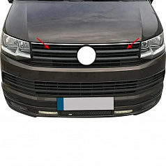 Hochglanz-schwarze Edelstahl-Zierleisten für den oberen Bereich des Frontgrills Omtec für VW T6 Highline 2015–2019 – 2 Stück