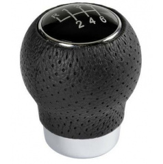 Schalthebelkopf aus schwarzem Leder mit Perforationen