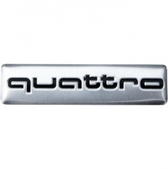 Kunststoffemblem QUATTRO im Aluminiumdesign mit Klebefläche 70X17 mm