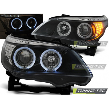 BMW E60/E61 2004–07 KLARES VORDERLEUCHTEN ANGEL EYES SCHWARZ – auf Lager