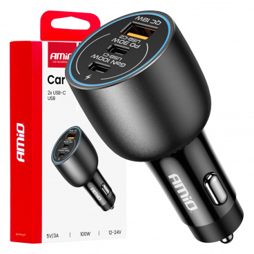 Autoladegerät 2x USB-C + USB-A 12V 24V 100W AMIO-04371