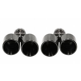 Endstück Schalldämpfer 101mmx2 Eingang 76mm Schwarz Chrom Set