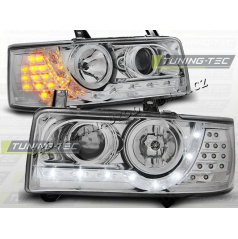 VW T4 1990-03 TRANSPORTER FRONT CLEAR LIGHTS DAYLIGHT LED CHROME LED INDICATION