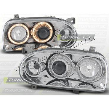 VW GOLF III 1991-97 ANGEL EYES CHROM KLAR SCHEINWERFER VW GOLF III 1991-97 ANGEL EYES CHROM KLAR SCHEINWERFER