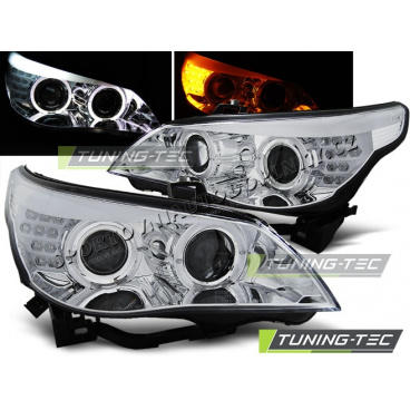 Klare Frontleuchten für BMW E60/E61 2003–07, LED-Anzeige. Chrom Klare Frontleuchten für BMW E60/E61 2003–07, LED-Anzeige. Chrom
