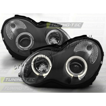 MERCEDES W 203 C-KLASSE 2000-04 FRONT CLEAR LIGHTS ANGEL EYES BLACK