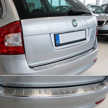 Schutzabdeckung aus Edelstahl für die Heckstoßstange Omtec matt II Škoda Octavia II Facelift Combi 2004-13 Schutzabdeckung aus Edelstahl für die Heckstoßstange Omtec matt II Škoda Octavia II Facelift Combi 2004-13