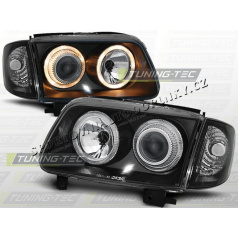 VW POLO 6N 2 1999-01 FRONT CLEAR LIGHTS ANGEL EYES BLACK