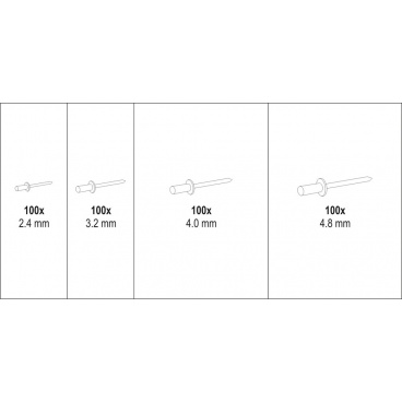 Aluminiumnieten-Set 400 Stück (2,4, 3,2, 4,0, 4,8 mm) Aluminiumnieten-Set 400 Stück (2,4, 3,2, 4,0, 4,8 mm)