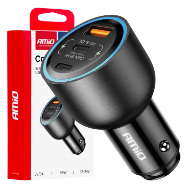 Autoladegerät 2x USB-C + USB-A 12V 24V 95W AMIO-04372