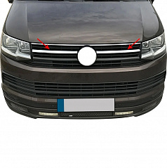 Polierte Edelstahl-Zierleisten für den oberen Bereich des Kühlergrills Omtec für VW T6 2015–2019  Highline – 2 Stück