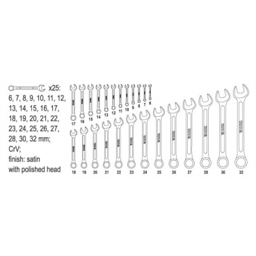 Satz mit 25 Steckschlüsseln 6-32 mm Satz mit 25 Steckschlüsseln 6-32 mm