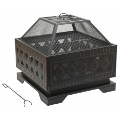 Feuerstelle QUADRATISCH, Kupfer patiniert, mit Deckel