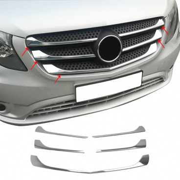 Edelstahl-Chrom-OMTEC-Frontverkleidungsleisten für Mercedes Vito W447 2014–20 Edelstahl-Chrom-OMTEC-Frontverkleidungsleisten für Mercedes Vito W447 2014–20