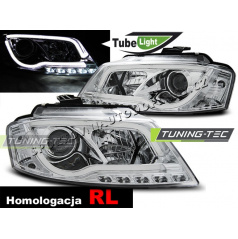 Audi A3 8P 2008–12 klare Frontleuchten, LED-Röhrenlichter, DRL, Chrom